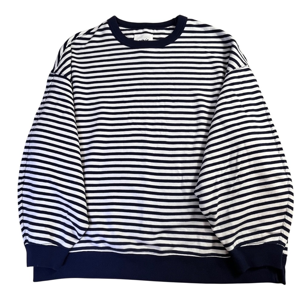 Aerie Sweatshirt Navy White Striped Oversized Crewneck XL Coastal Preppy
